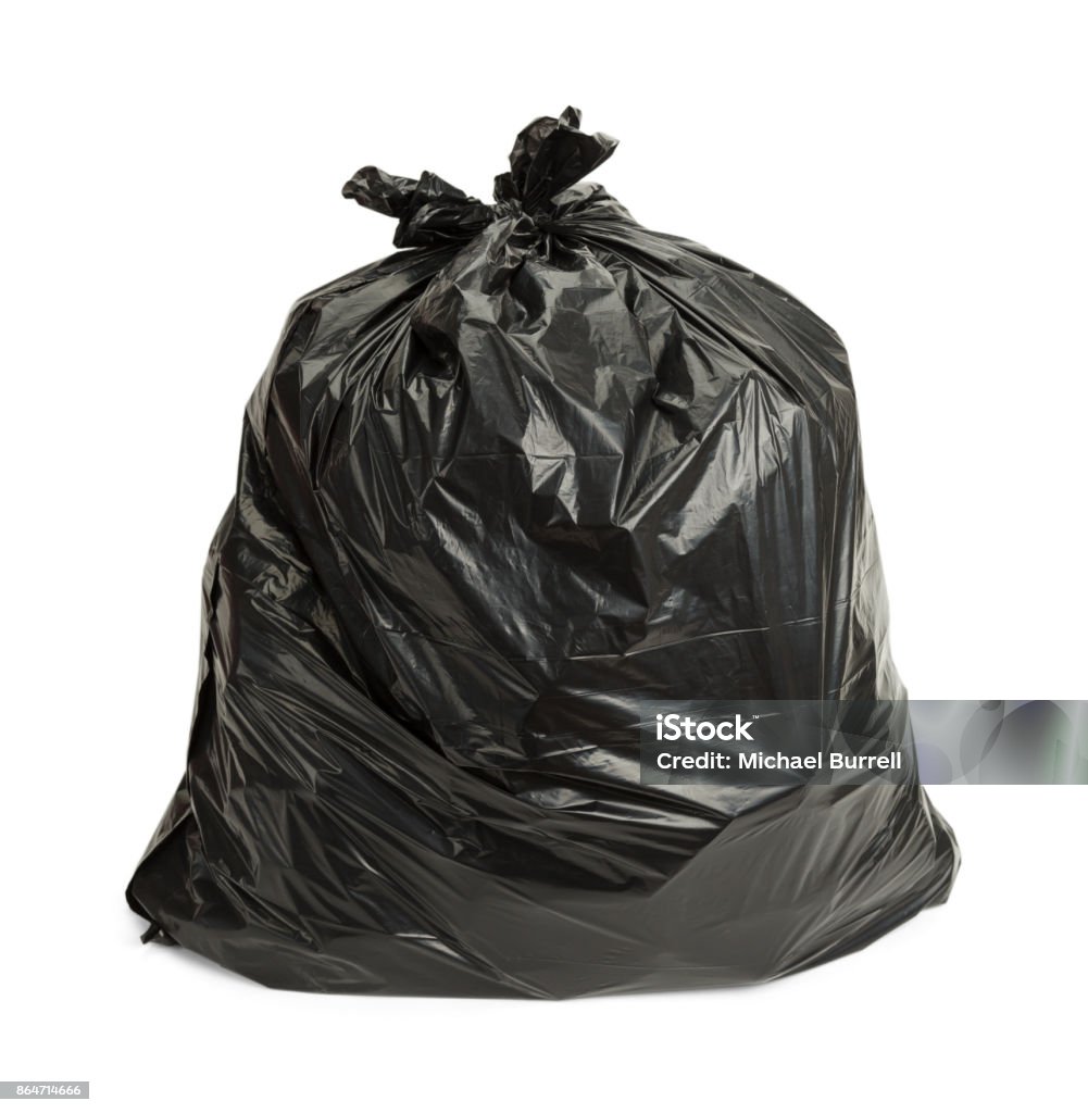 Black Trash Bag Full Garbage Bag Isolated on White Background. Garbage Bag Stock Photo