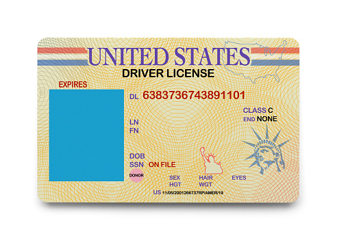 National ID Driver License with Copy Space Isolated on a White Background.