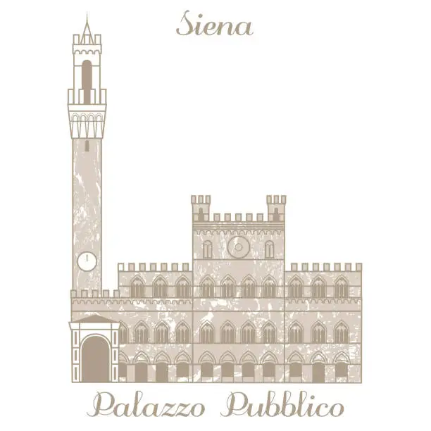 Vector illustration of Palazzo Pubblico in Siena in Hand Drawn Style. Vector Illustration of Famous Landmark