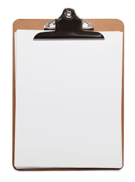 Clipboard With Blank Paper Classic brown clipboard with blank white paper on isolated background. clipboard photos stock pictures, royalty-free photos & images