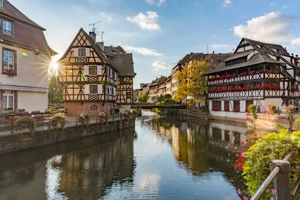 Evening view of Petite France - a historic quarter of the city of Strasbourg in eastern France