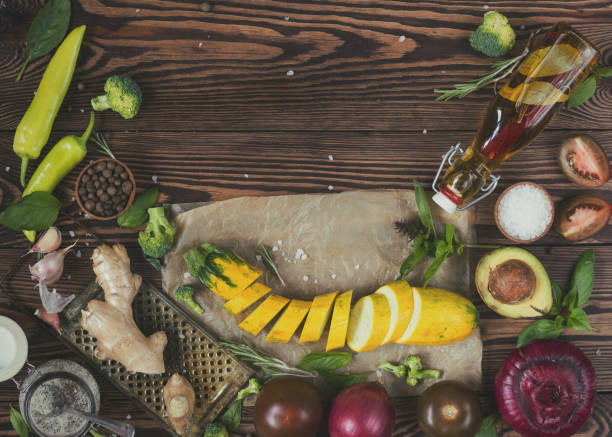istock Natural fresh vegetables on wooden background 864718106