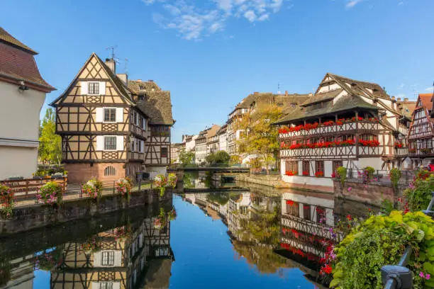 Morning view of Petite France - a historic quarter of the city of Strasbourg in eastern France