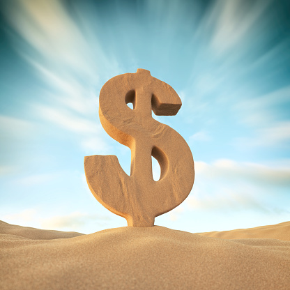 Dollar sign , Sand sculpture , 3d render