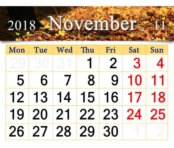 istock calendar for November 2018 with yellow leaves 864742198