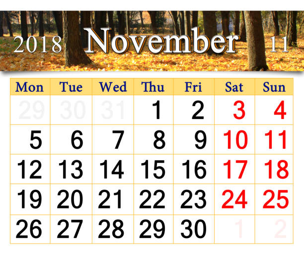 istock calendar for November 2018 with yellow leaves 864745256