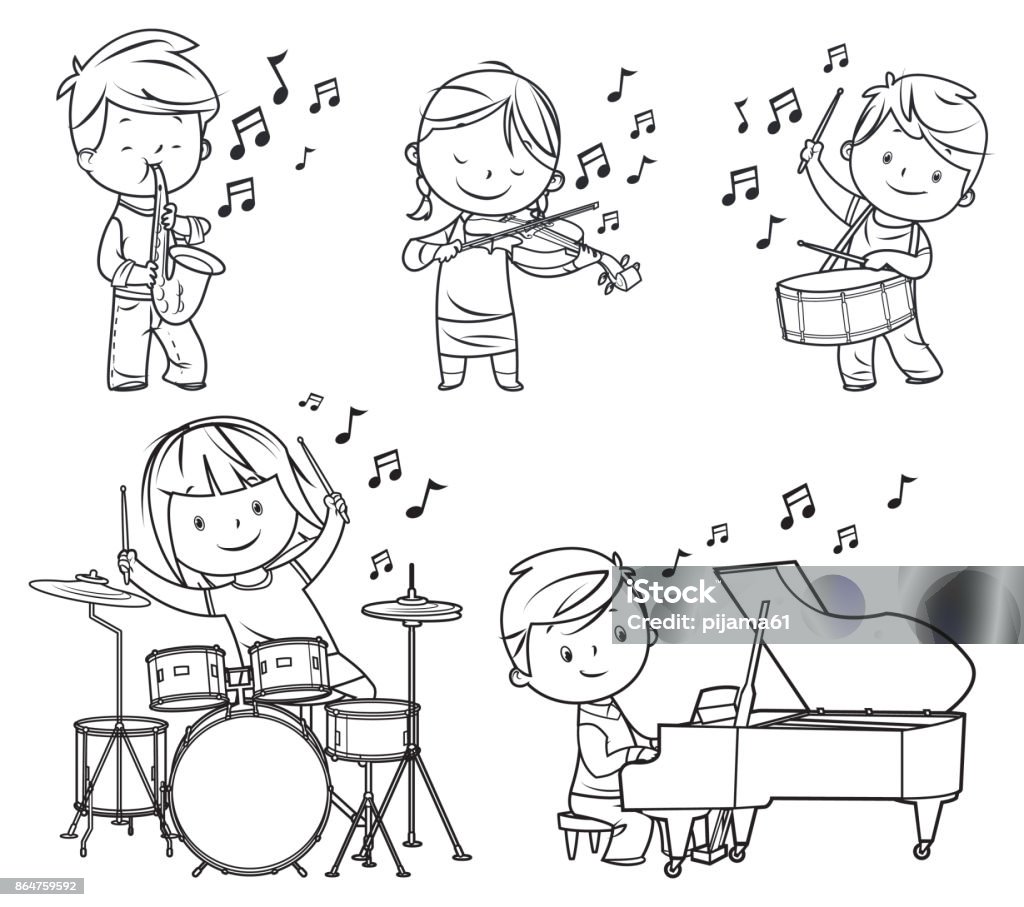 Drawing musicians children Child stock vector