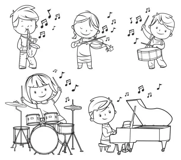 Vector illustration of Drawing musicians children