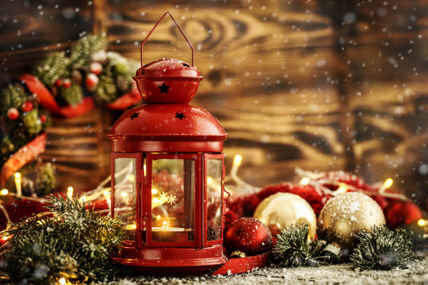 istock Christmas balls and lantern with candle 864760190