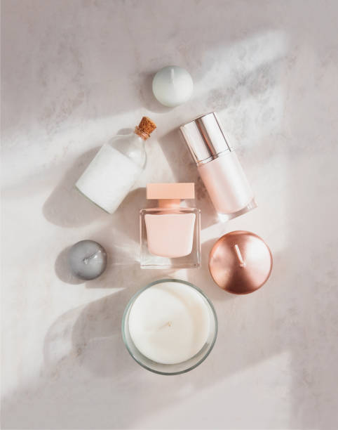 istock Spa beauty products flatlay in for of X-mas tree 864766404
