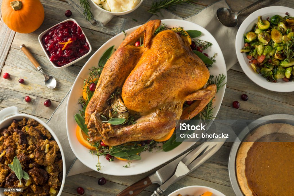 Organic Free Range Homemade Thanksgiving Turkey Organic Free Range Homemade Thanksgiving Turkey with Sides Thanksgiving - Holiday Stock Photo