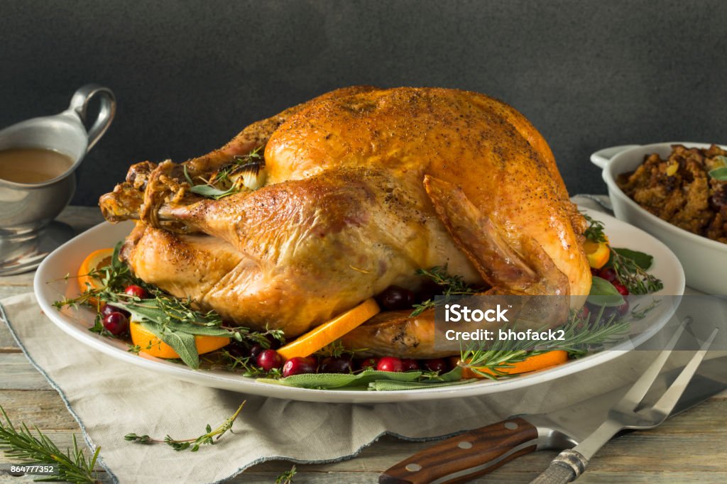 Organic Free Range Homemade Thanksgiving Turkey Organic Free Range Homemade Thanksgiving Turkey with Sides Autumn Stock Photo