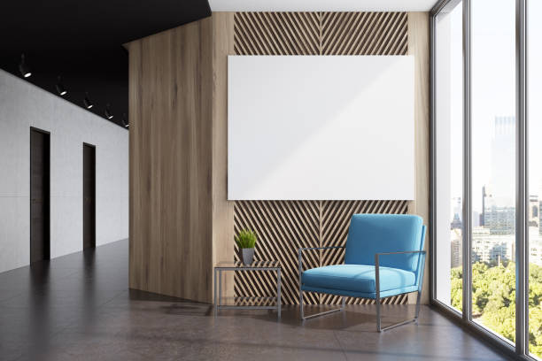 istock Marble and wooden elevator hall, poster closeup 864777548