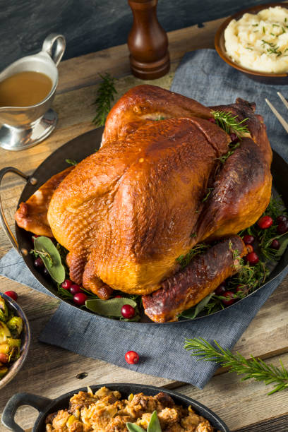 istock Organic Homemade Smoked Turkey Dinner for Thanksgiving 864777848