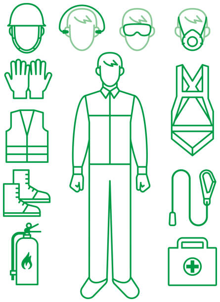 Tools to protect workers Tools to protect workers helmet hardhat protective glove safety stock illustrations