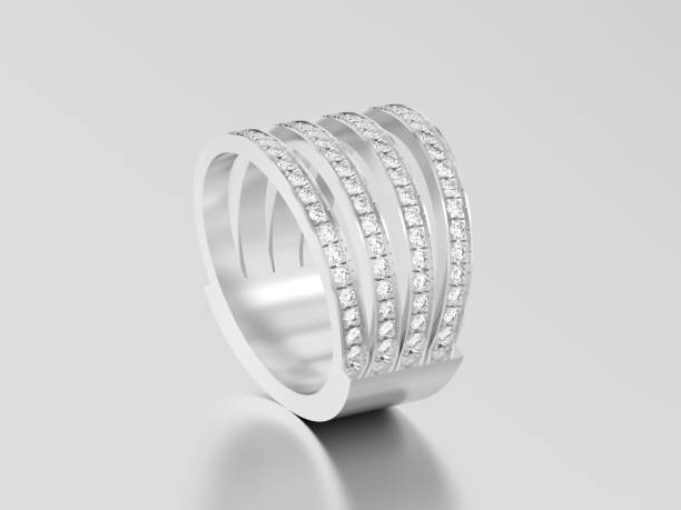 istock 3D illustration white gold or silver four shanks diamond ring with reflection and shadow 864801082