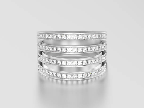 istock 3D illustration white gold or silver four shanks diamond ring with reflection and shadow 864801094