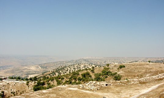 Arava valley in the north Jordan arid landscape at the border with Israel