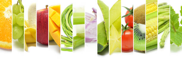 istock Collage of various type color fruits and vegetables 864814294