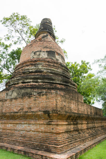 Ancient stone pagoda and trees stock photo