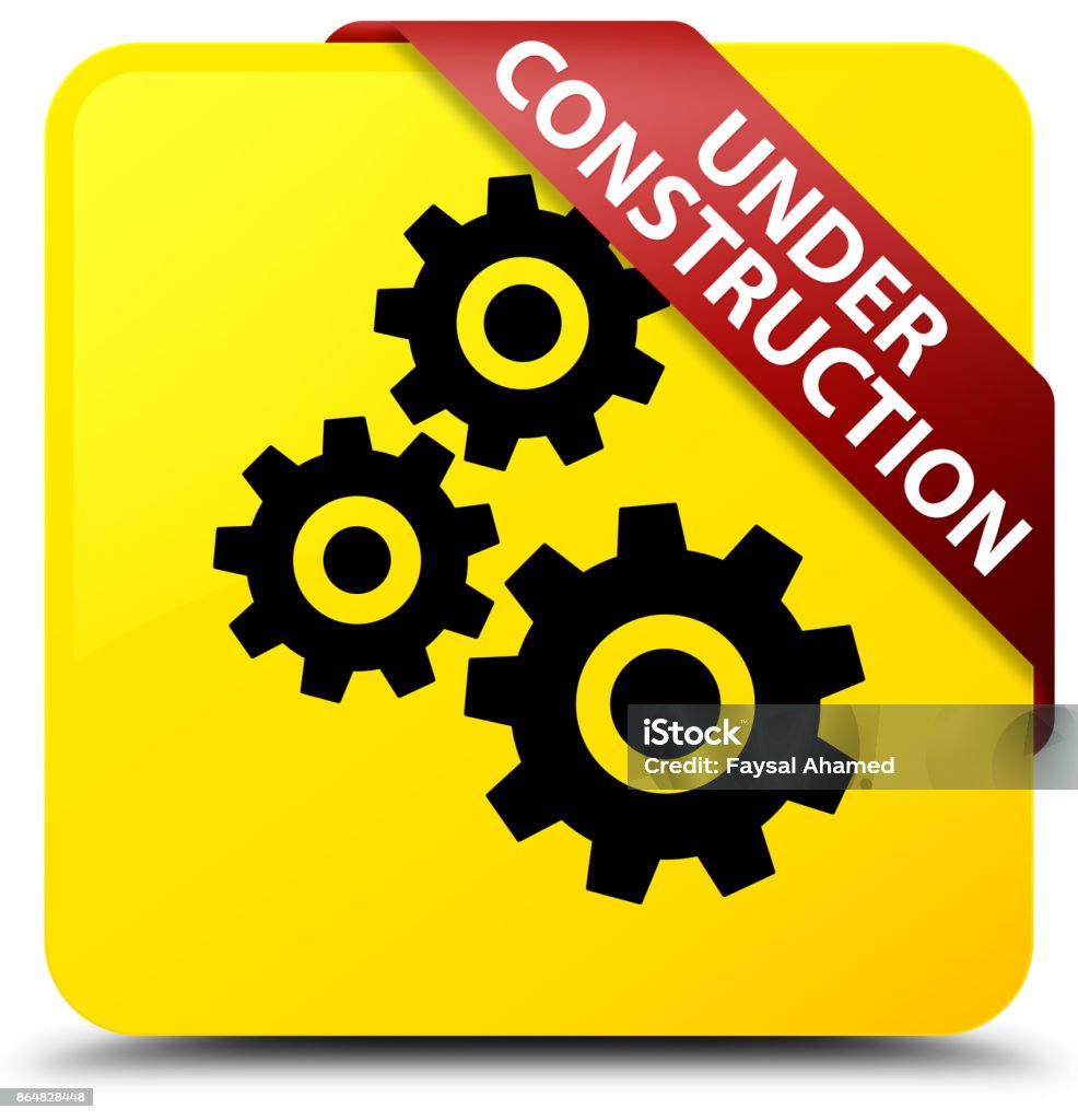 Construction Sign Button Under Construction Yellow Square Button Red Ribbon In Corner Stock ...