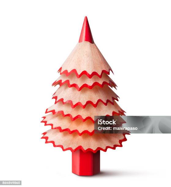 Christmas Tree Made With A Pencil And Its Wooden Shavings Stock Photo - Download Image Now