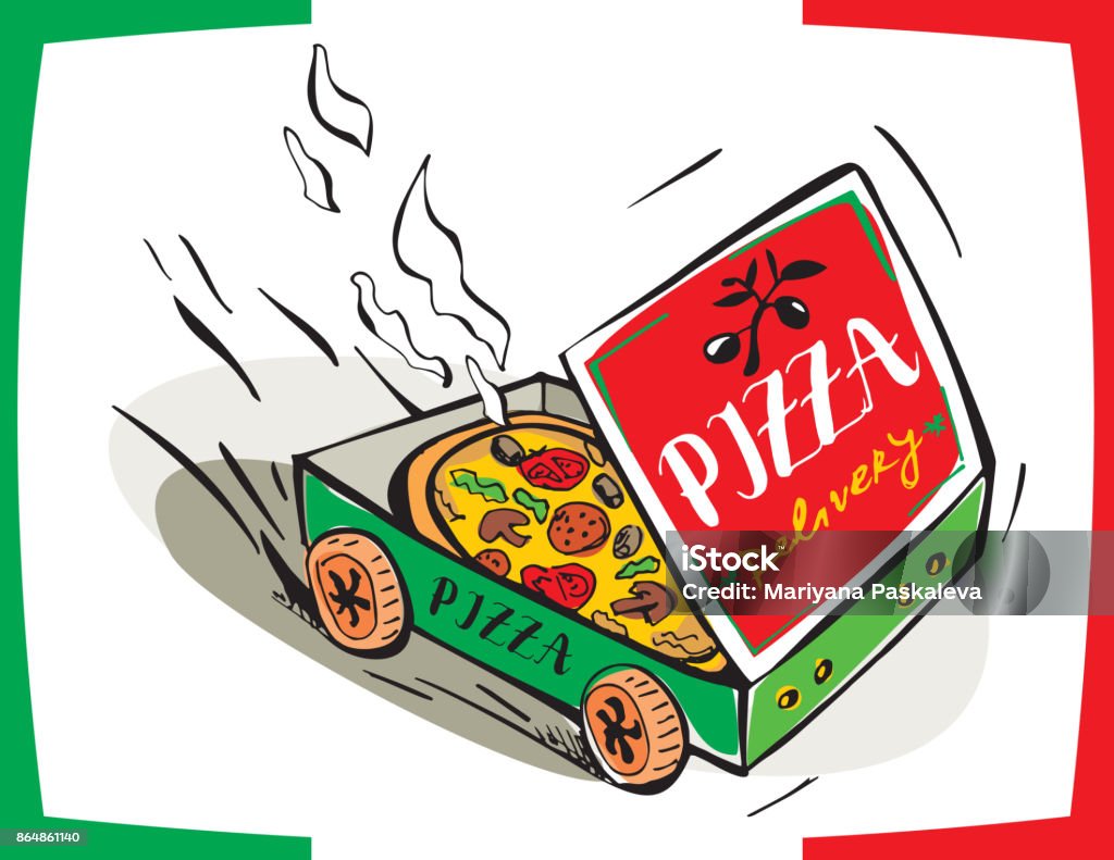 Hoạt Hình Pizza Hộp Giao Pizza Nóng Hình Ảnh Vẽ Tay Xe Giao Hàng ...