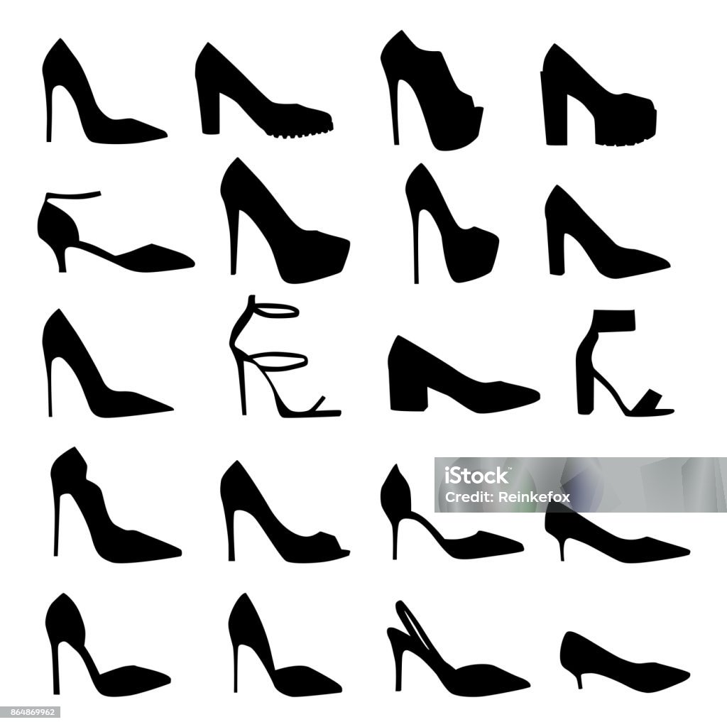 shoes Set of vector silhouettes of female shoes with heels High Heels stock vector