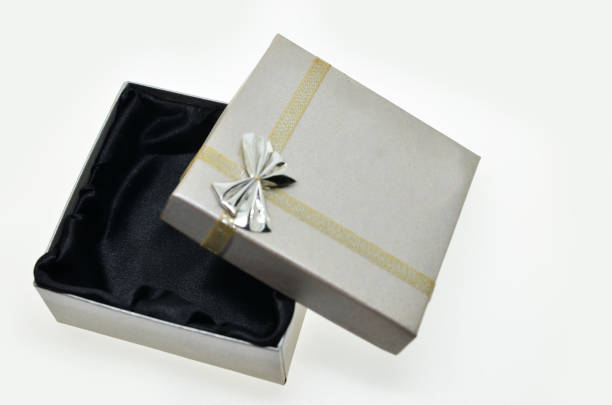 istock Empty gift box with small gray fabric tape 864886060