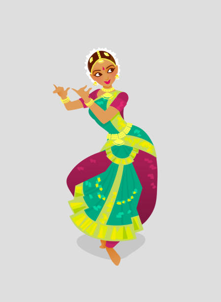 ilustracja kobiety tańczącej taniec indyjski w stylu bharatanatyam - bharata natyam illustrations stock illustrations