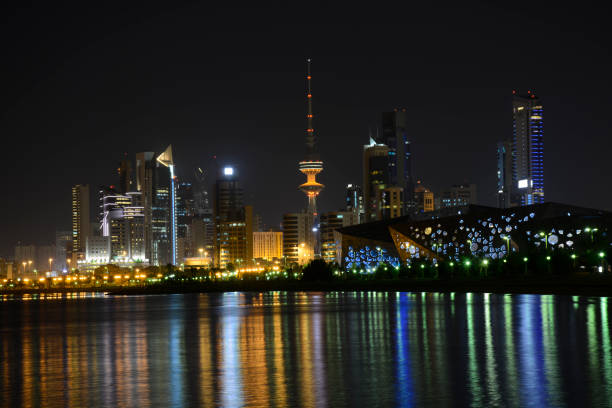 Kuwait Skyline at night stock photo
