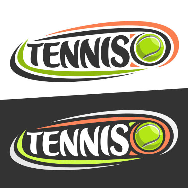 векторные этикетки для теннисного спорта - tennis tennis ball ball black background stock illustrations