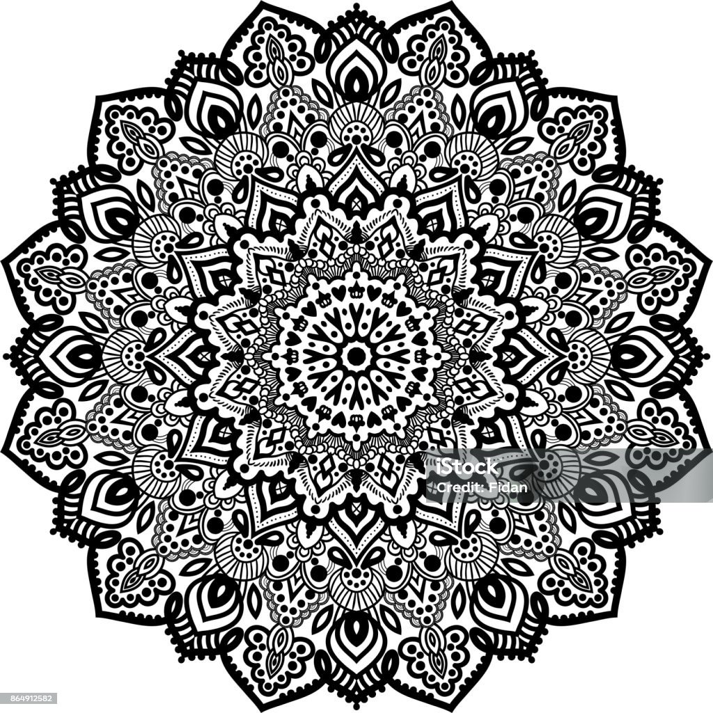 Mandala Flower Mandala. Vintage decorative elements. Oriental pattern, vector illustration. Islam, Arabic, Indian, moroccan,spain, turkish, pakistan, chinese, mystic, ottoman motifs. Coloring book page. Ethnic Amulet. Black Color stock vector