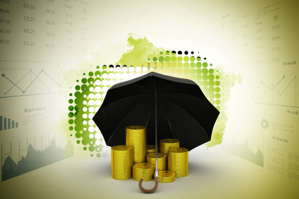 istock Gold coins under a black umbrella 864920104