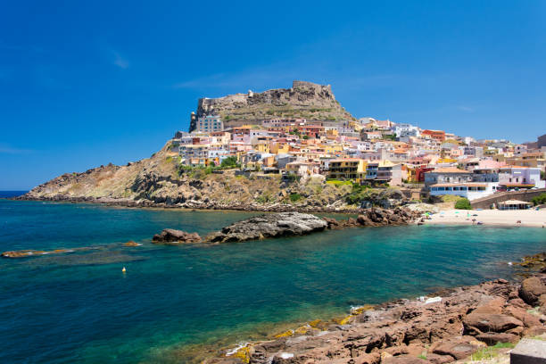 View on Castelsardo, - old town at the coastline View on Castelsardo, - old town at the coastline castelsardo stock pictures, royalty-free photos & images