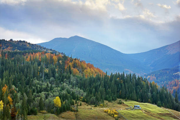 istock Mountain landscape view on blue cloudy sky background 864921562