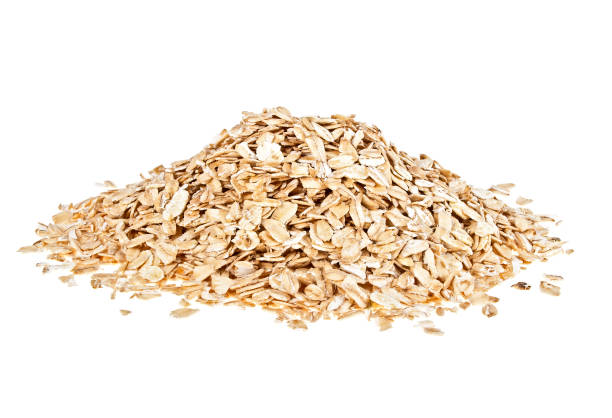 오트밀 후 레이크 흰색 배경에 고립 - oat oatmeal isolated stack 뉴스 사진 이미지