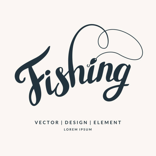 Modern hand drawn lettering phrase Fishing. Modern hand drawn lettering phrase. Calligraphy brush and ink. Handwritten inscriptions and quotes for layout and template. Vector illustration of text. fishing bait stock illustrations