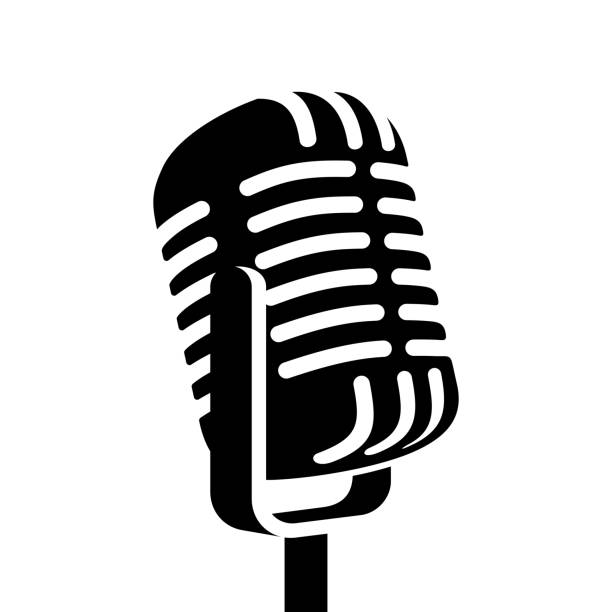 illustrazioni stock, clip art, cartoni animati e icone di tendenza di illustrazione vettoriale del segno del microfono vintage - radio