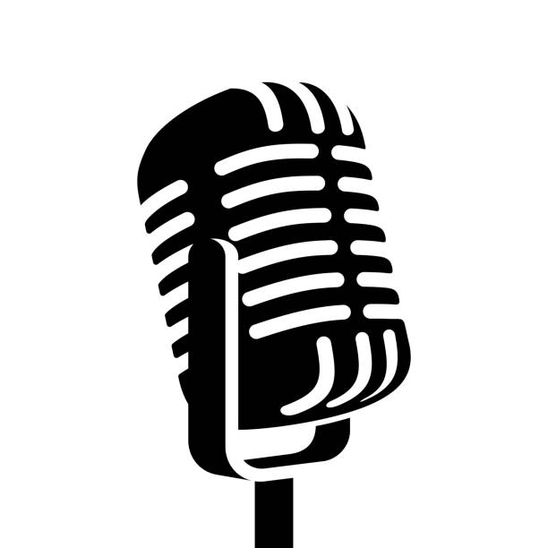 Vintage microphone sign vector illustration Vintage retro black microphone sign vector illustration isolated on white background rock n roll music speakers stock illustrations