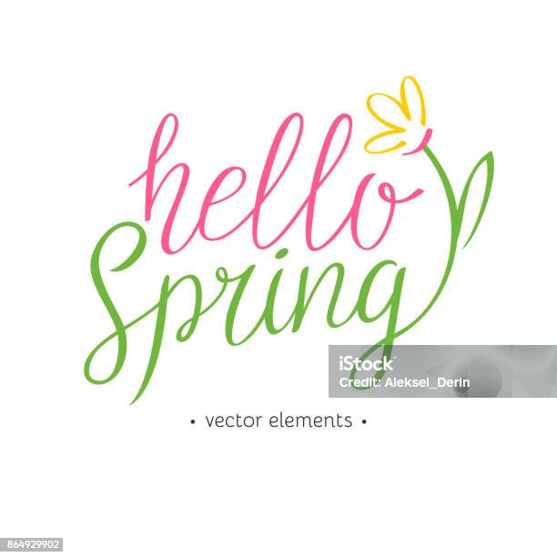 Happy Spring Modern Hello Spring Modern Hand Drawn Lettering Stock Illustration - Download ...