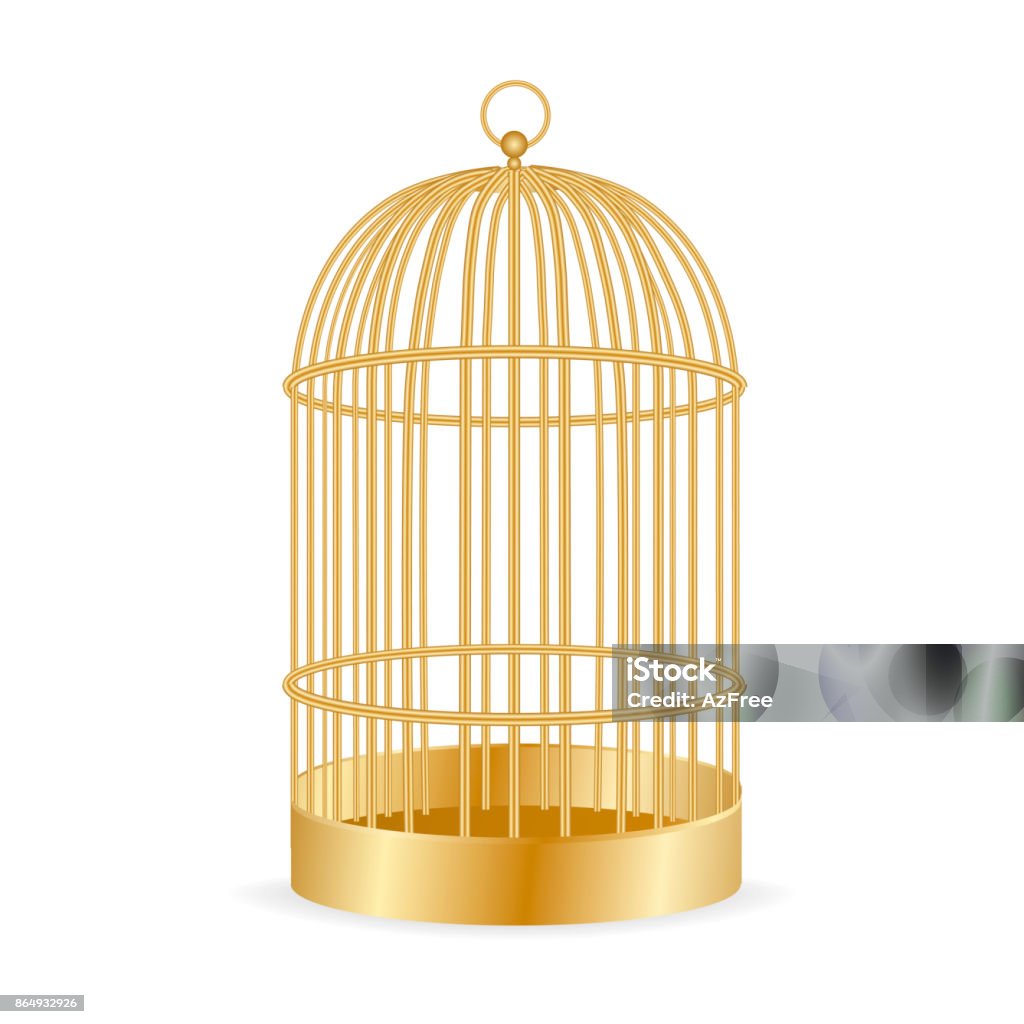 Realistic golden Birdcage isolated on white. vector illustration. Birdcage stock vector