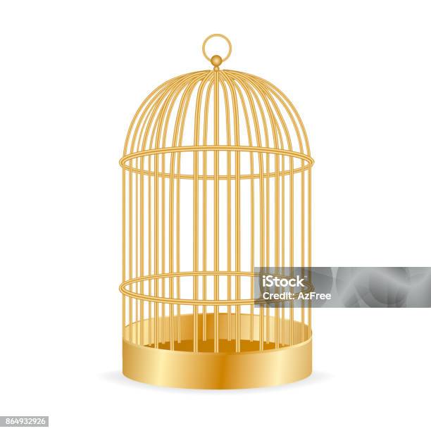 Realistic Golden Birdcage Isolated On White Vector Illustration Stock Illustration - Download Image Now