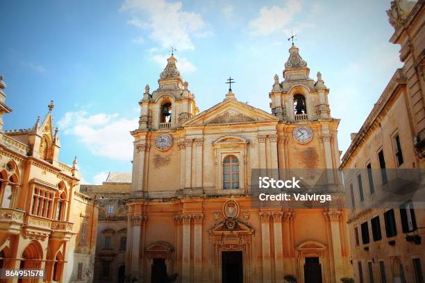 Saint Pauls Cathedral Designed By The Architect Lorenzo Gafa In Mdina Malta Stock Photo - Download Image Now