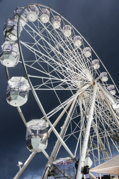 ruota della luce - ferris wheel wheel night neon light foto e immagini stock