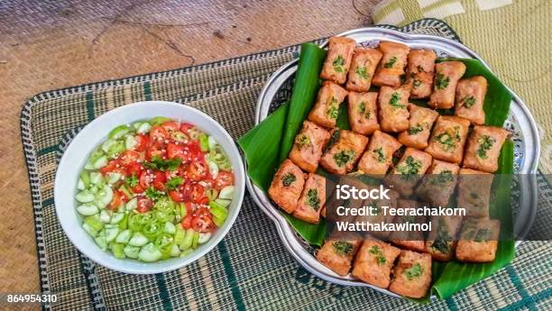 Minced Pork Toast On Bread For Tasty Appetizer Snack Lunch Or Dinner In Thai Fried Food Stock Photo - Download Image Now