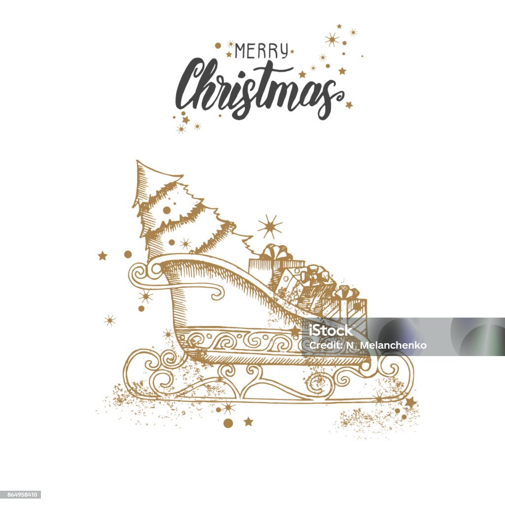 Weihnachtskarte Mit Handgezeichnetem Doodle Goldenem Weihnachtskarte Mit Handgezeichnetem Doodle Goldenem