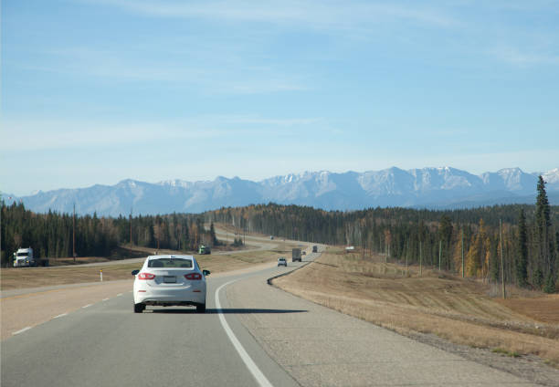 first rocky mountain view a first glimpse of the canadian rocky mountains from the trans canada highway in Obed / Hinton, Alberta hinton alberta stock pictures, royalty-free photos & images