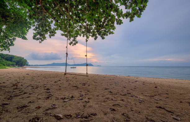 istock Wooden swing on the beach. 864972406