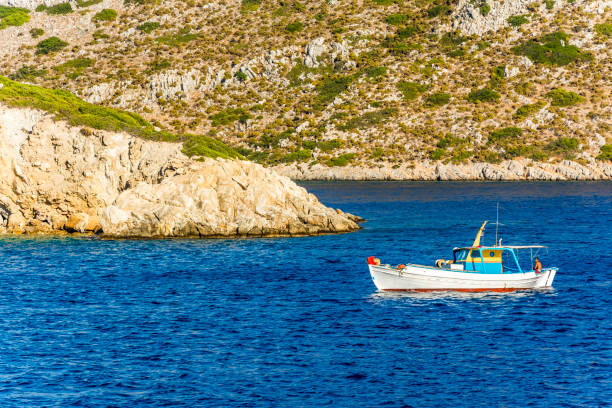 Agathonisi, Greece - September 15, 2017 : Agathonisi Island beach view in Greece Agothonisi is a small island in Aegean Sea.